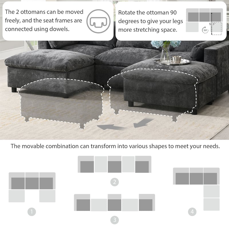 Modular Sectional Sofa Chenille Upholstered Sleeper Couches Bed