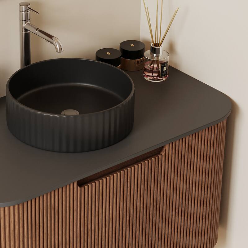 35.83'' Single Bathroom Vanity with Stone Top, Brown, 2 Drawers