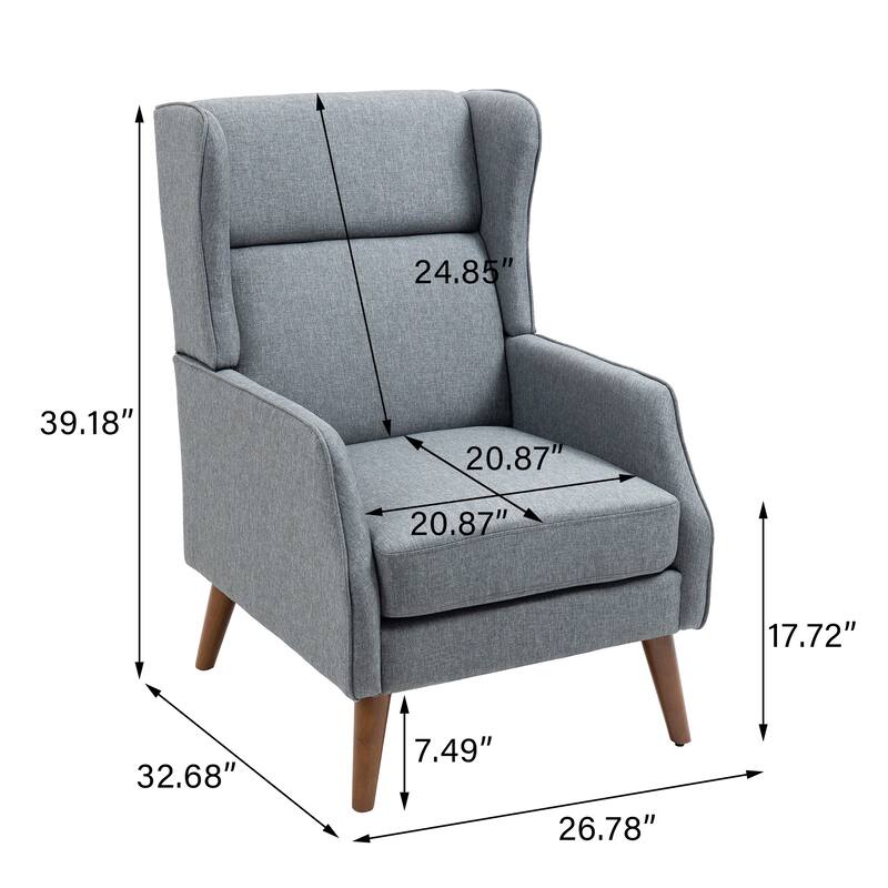 Cotton Linen Accent Chair with Wood Legs