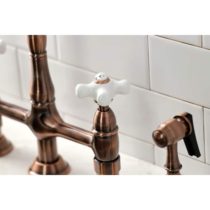 Kingston Brass Heritage Bridge Kitchen Faucet with Brass Sprayer
