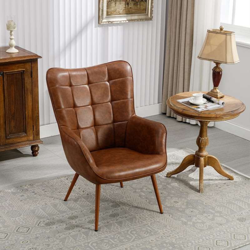 PU Leather Accent Chair Tufted Button Wingback Chair