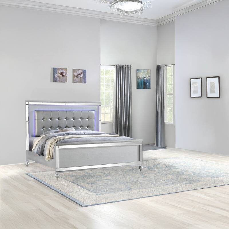 Sterling 4PC/5PC Contemporary Bedroom Set with Mirror Accents and LED Enhancements