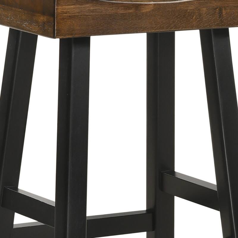HomeRoots 30" Brown And Black Solid Wood Backless Bar Height Bar Chair