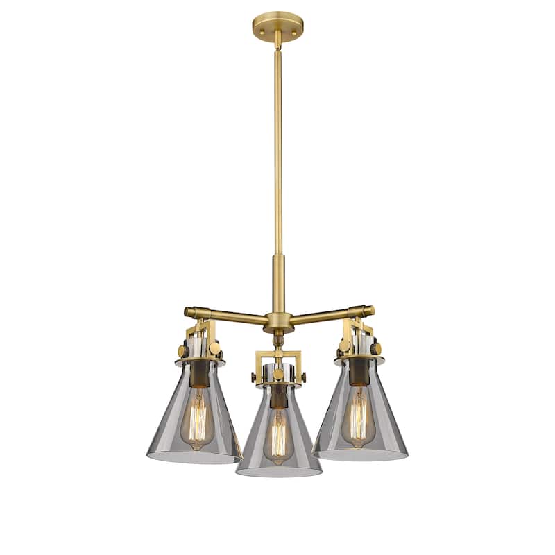 Innovations Lighting Newton Cone - 3 Light 7" Stem Hung Pendant - Brushed Brass/Light Smoke
