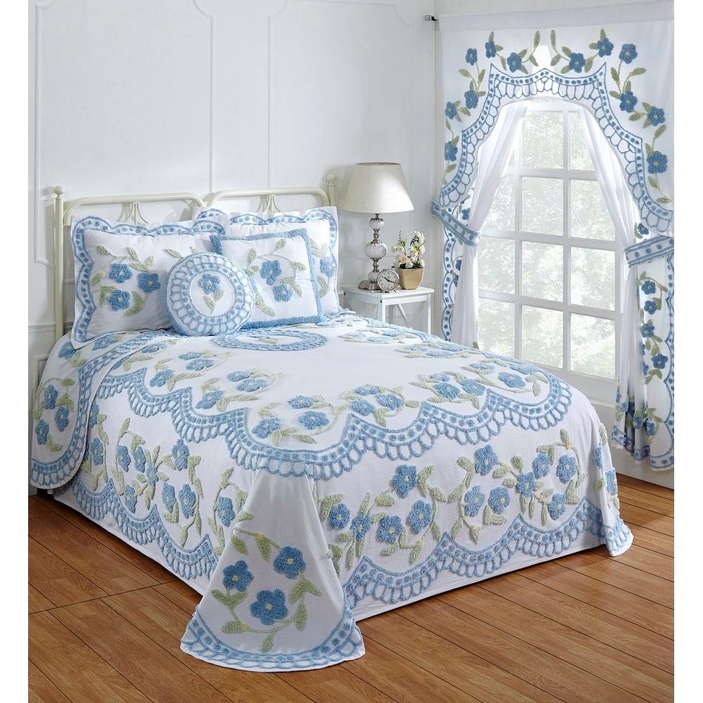 Better Trends Bloomfield Bedspread Set, Floral Design 100% Cotton Tufted Chenille Machine Washable Tumble Dry