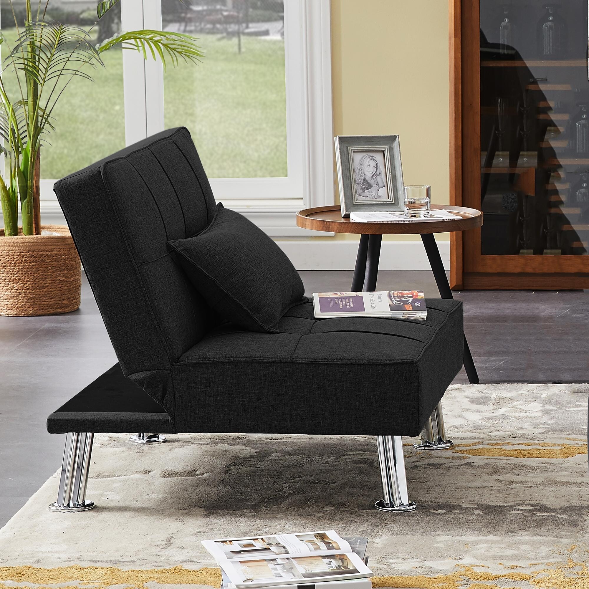 Modern Fabric Single Sofa Bed with Ottoman Convertible Folding