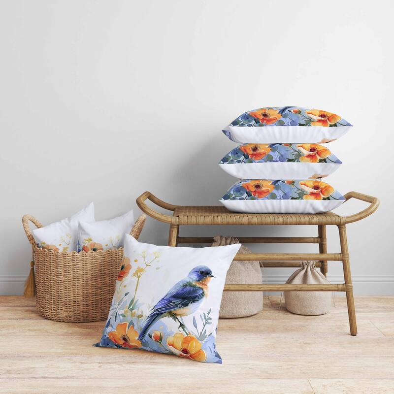 Tranquil Thicket Faux Suede Reversible Throw Pillow Blue and Orange