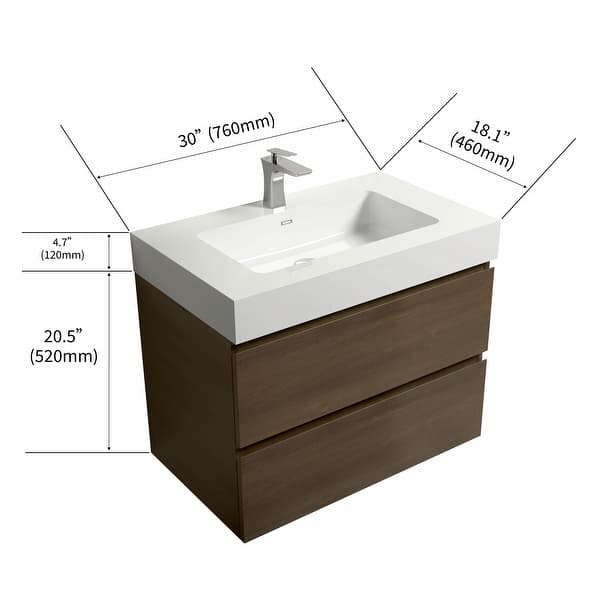 Modern Dark Oak Floating Bathroom Vanity: Wall-Mounted, Spacious ...