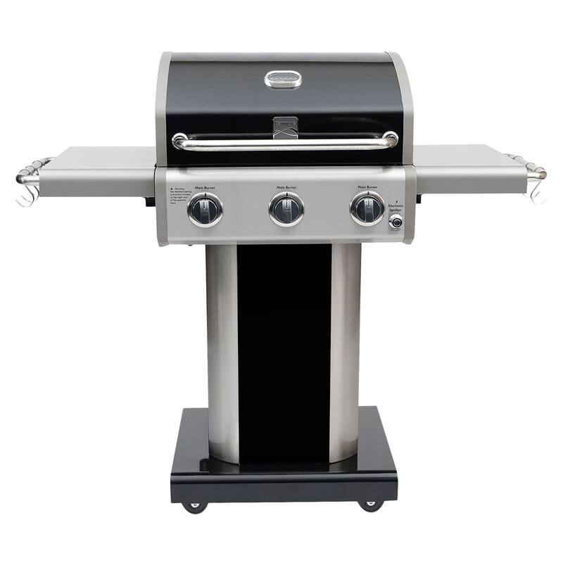 Kenmore 3-Burner Propane Gas Grill with Foldable Side Shelves - Black