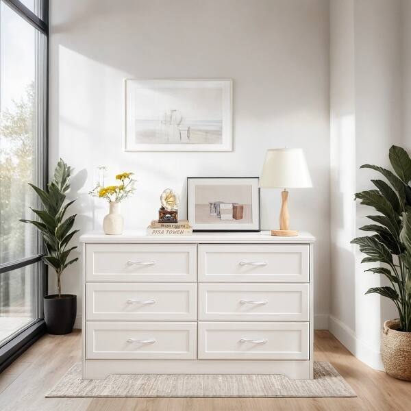 Modern 6-Drawers Dresser, Clothes Organizer Chest with Metal Pulls, for  Living Room Bedroom Hallway, White - Bed Bath & Beyond - 40789763