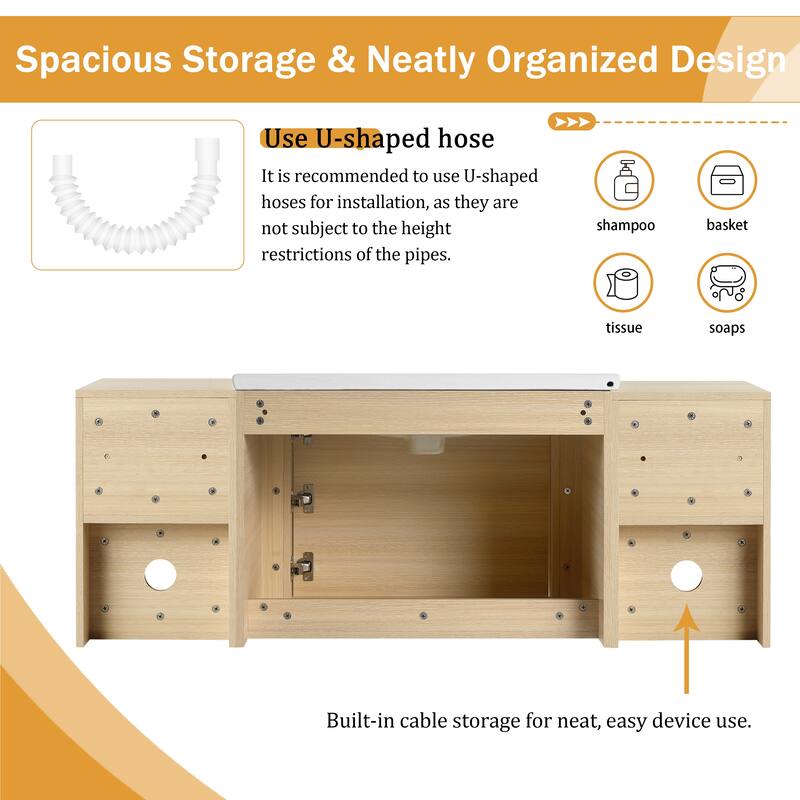 Malwee 28"/40"/52"/68" Floating Bathroom Vanity, Wall Mounted Bathroom Vanity with Ceramic Sink,Soft Close Door and Shelf