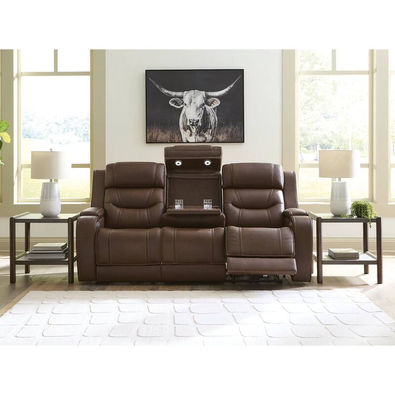 Signature Design by Ashley Guru Dark Brown Power Reclining Sofa with Audio Seating - 87" W x 41" D x 45" H