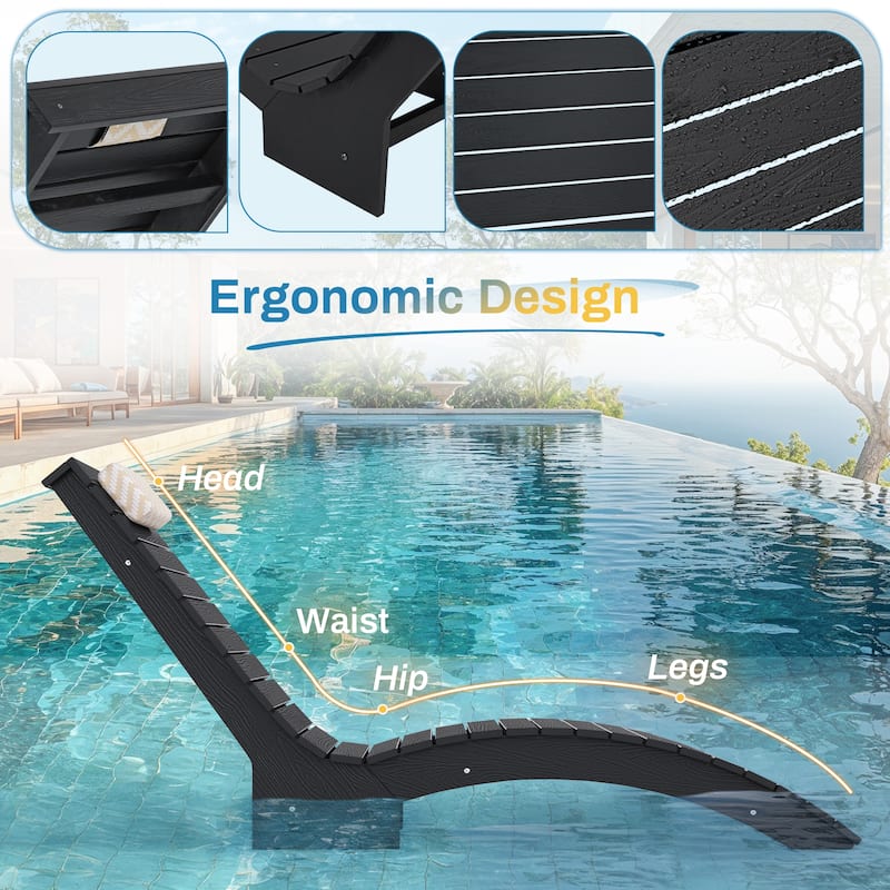 HDPS Pool Lounge Chairs, Single Waterproof Sun Lounge Chaise With Headrest For In Pool, White/Blue/Orange/Black