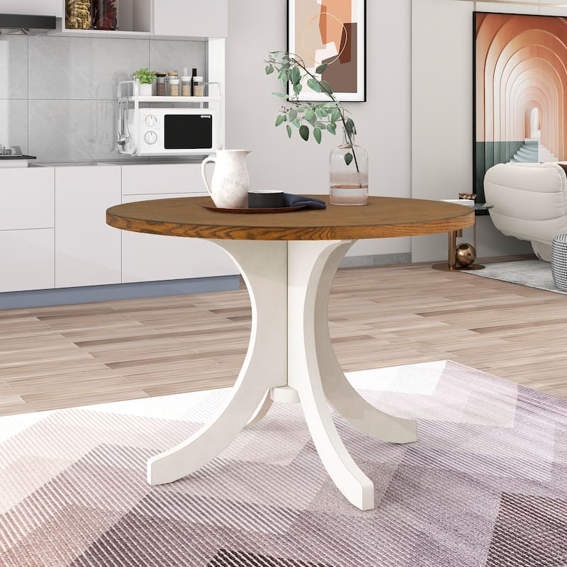 Mid-Century Solid Wood Round Dining Table for Small Places