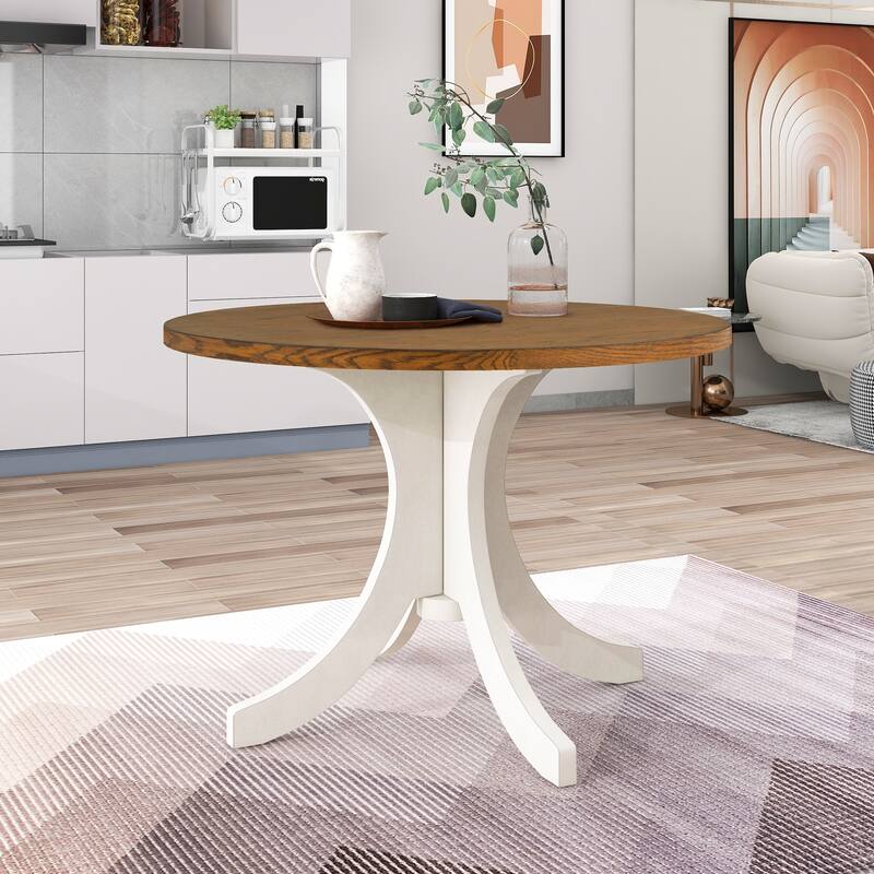 Walnut 5-Piece Wooden Dining Table Set with Round Table & 4 Upholstered Chairs