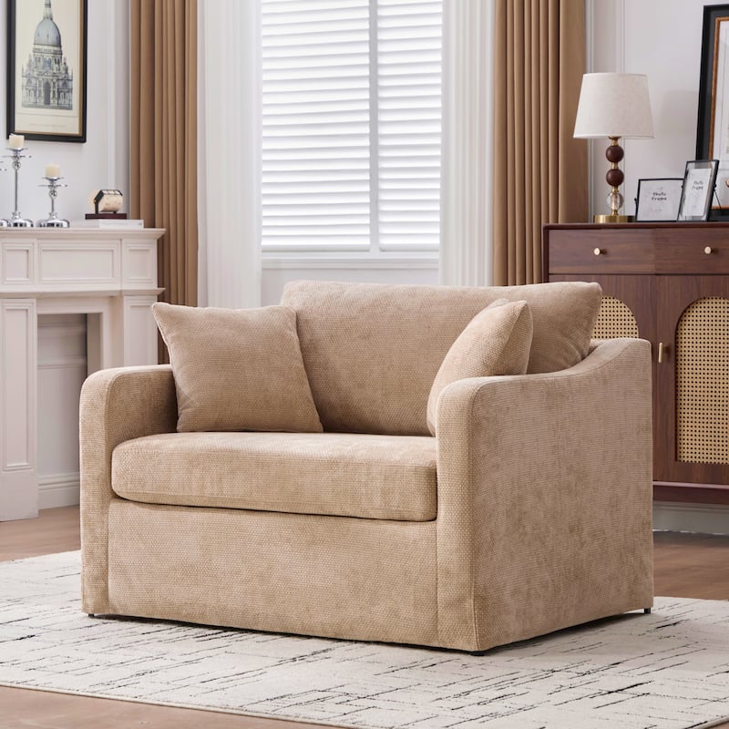 45.3"W Modern Chenille Leisure Chair, Reading ArmChair with 3 Pillows