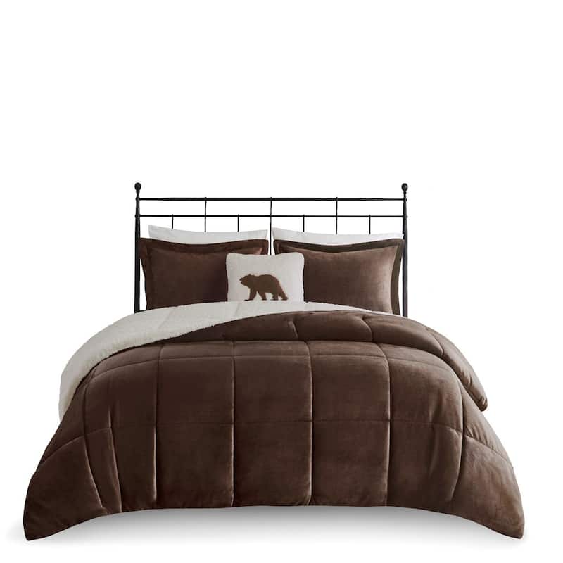 GDF Studio - Alton Plush to Sherpa Down Alternative Comforter Set - Brown & Ivory