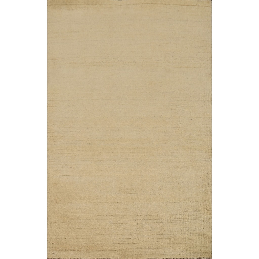 Modern Gabbeh Oriental Foyer Rug Hand-Knotted Beige Wool Carpet - 3'0"x 5'0"