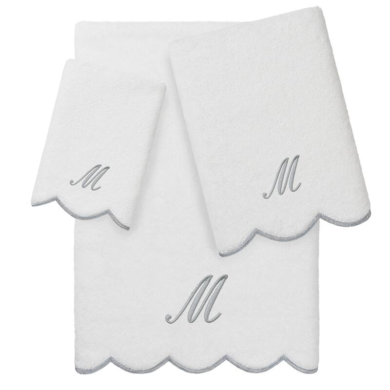 Authentic Hotel and Spa 100% Turkish Cotton Grey ADORNIA Scallop Personalized 3 Piece Towel Set - 3 Piece Set - M