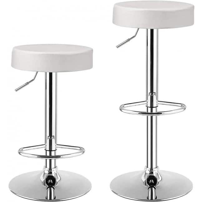 Set of 2 Adjustable Swivel Round Bar Stool Pub Chairs - 14" x 26" - 34"(D x H)