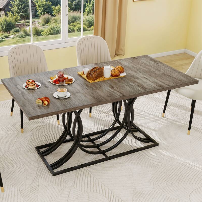 Moasis Faux Marble Tabletop 63 Inch Dining Table for 4-6 for Dining Room Kitchen