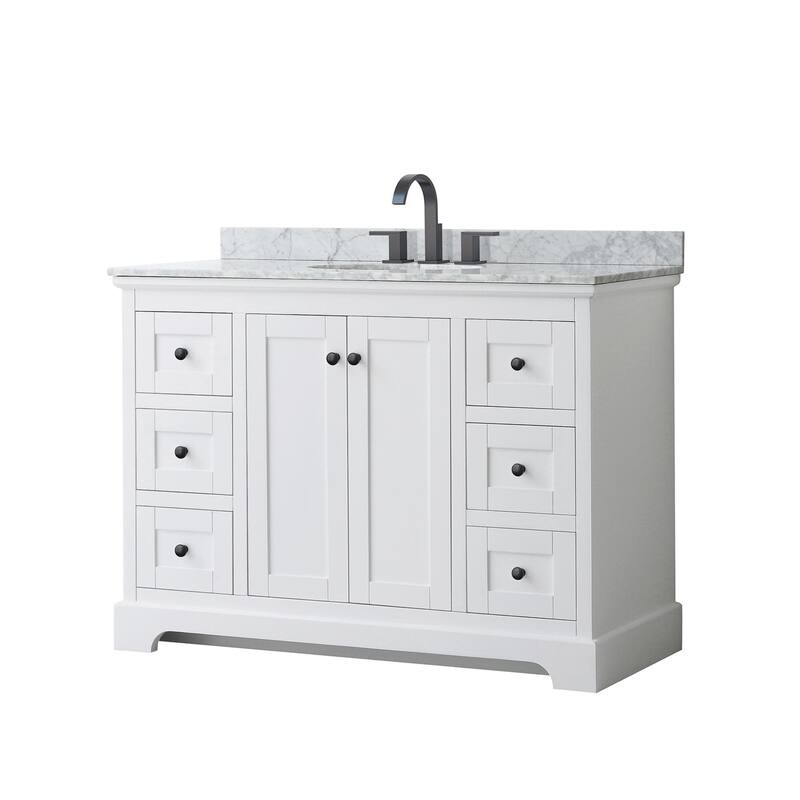 Wyndham Collection Avery 48" Free Standing Single Basin Vanity Set - White / White Carrara Marble Top / Matte Black - Painted