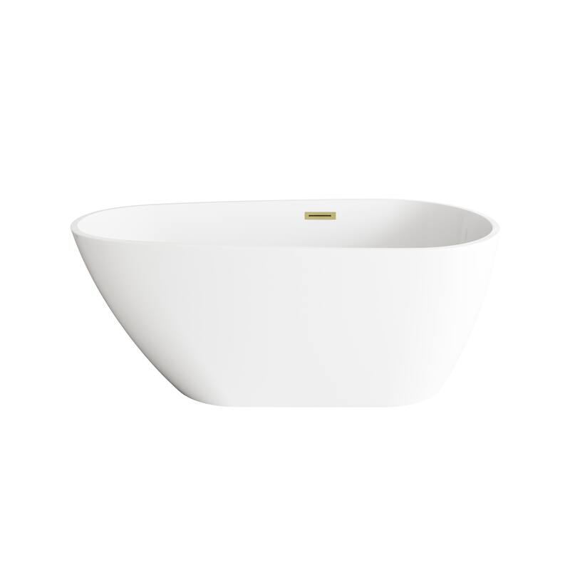 Hillary Bathtub in Glossy White - Glossy White with Brushed Gold Trim - 59"