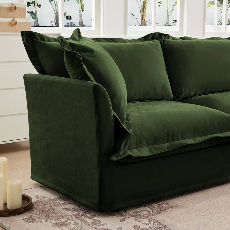Modern 2 Seater Upholstered Sofa with 1 Ottoman and 2 Pillows