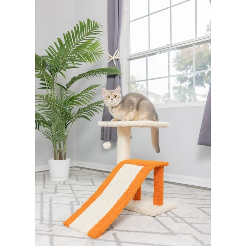 Two-Level Platform Real Wood Scratcher W Sisal Carpet Ramp - 21"(L) x 19"(W) x 27"(H)
