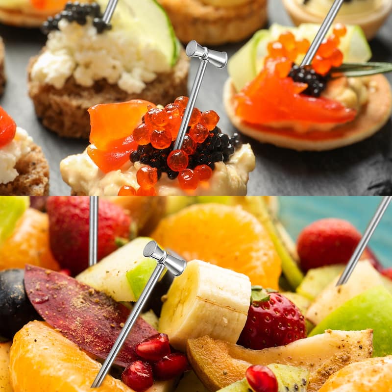 Metal Cocktail Toothpicks Drink Picks Cocktail Skewers 12Pcs - Silver