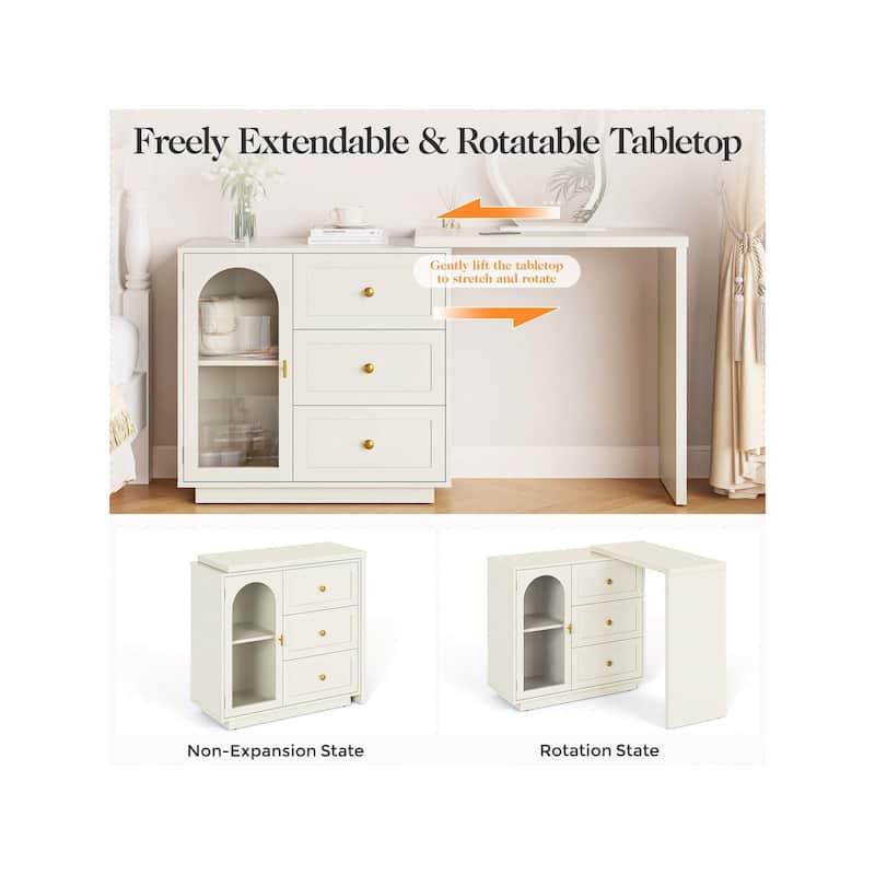 Sunvivi Extendable Corner Vanity 1 Door Makeup Table Without Mirror