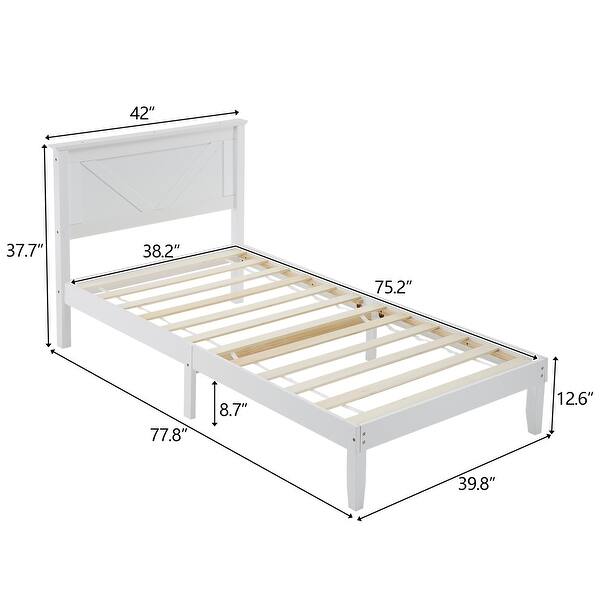 dimension image slide 1 of 3, Twin Size Solid Wood Platform Bed Frame With Headboard White