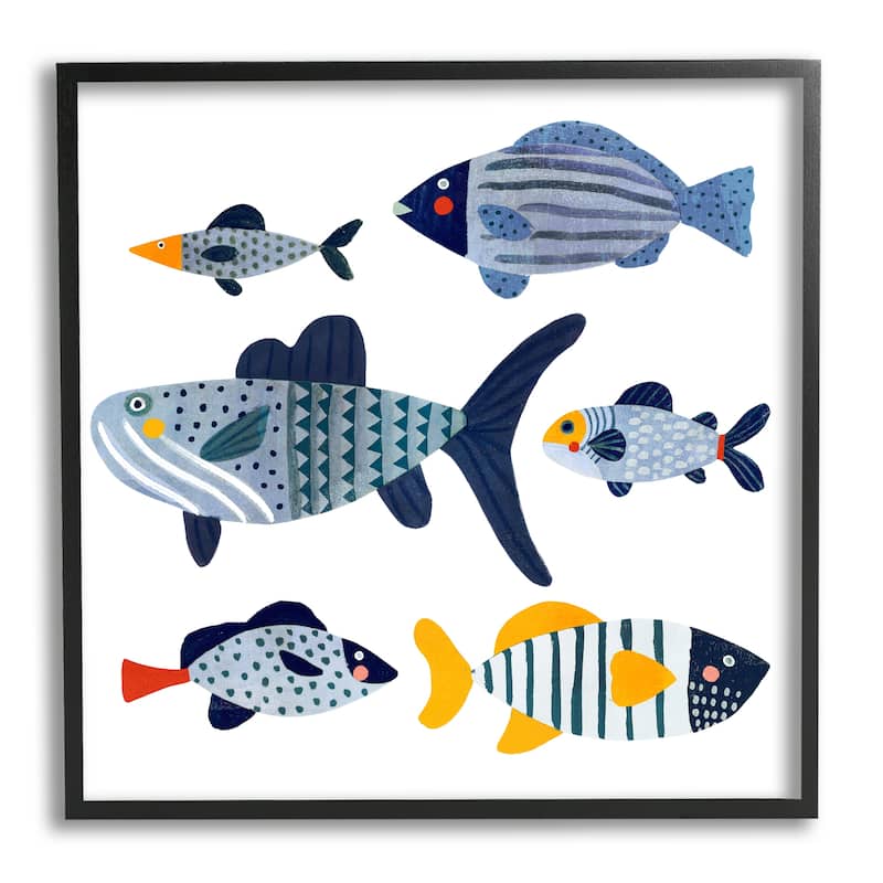 Stupell Kid's Tropical Fish Collage Playful Blue Aquatic Animals Framed Wall Art