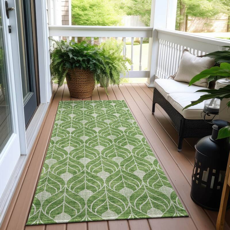 Machine Washable Indoor/ Outdoor Chantille Geo Teardrop Rug - Green - 2'3" x 7'6"