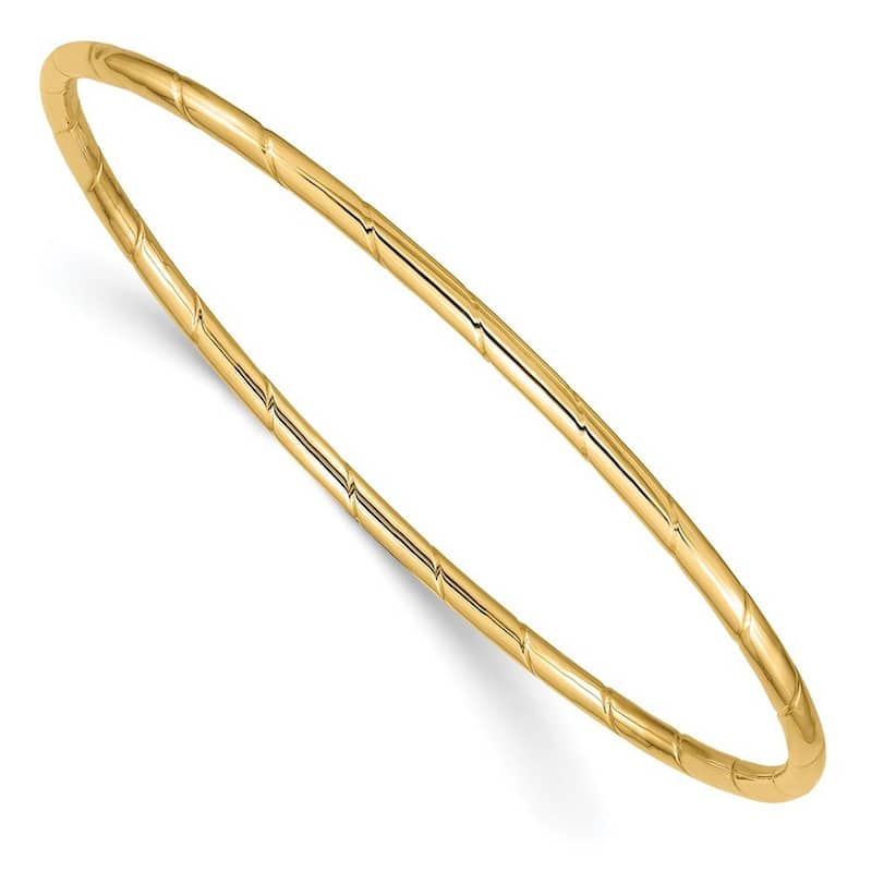 Curata 14k Yellow Gold 8" 2.5mm Wide Grooved Slip-on Bangle Bracelet