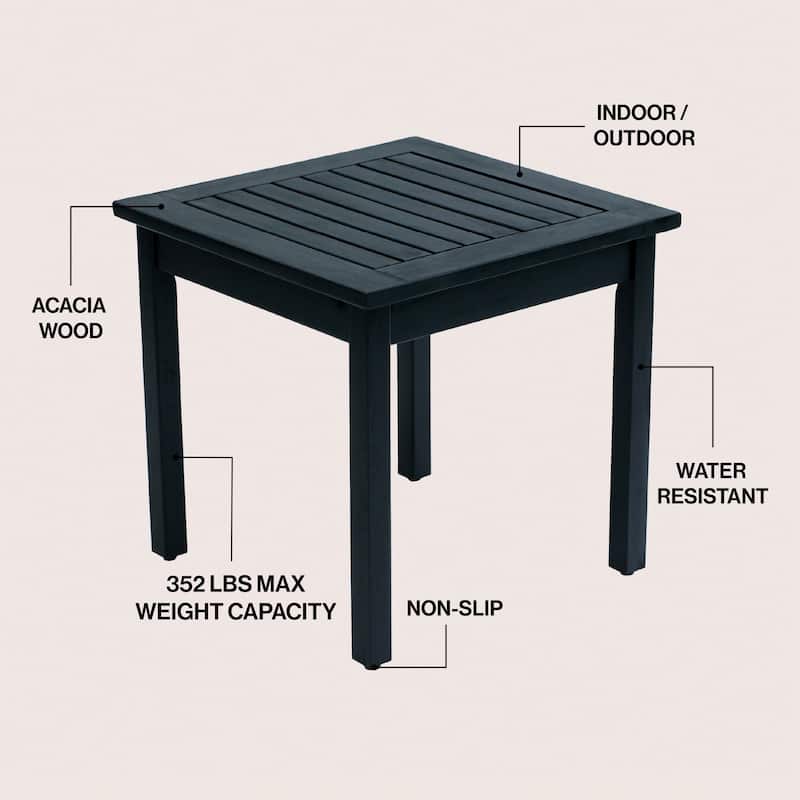 18.9" Square Slatted Solid Acacia Wood Indoor/Outdoor Adirondack Side Table, By JONATHAN Y