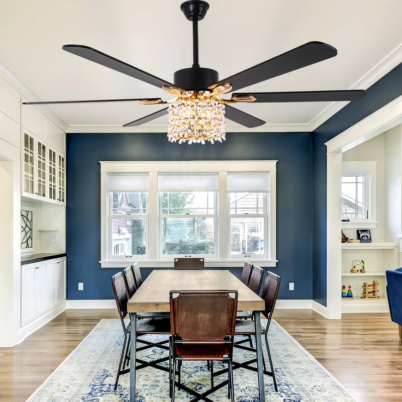 Cusp Barn 65 Inch Modern Crystal Daisy Chandelier Ceiling Fan with Lights and Remote, Slient DC Motor Fandelier Ceiling Fan