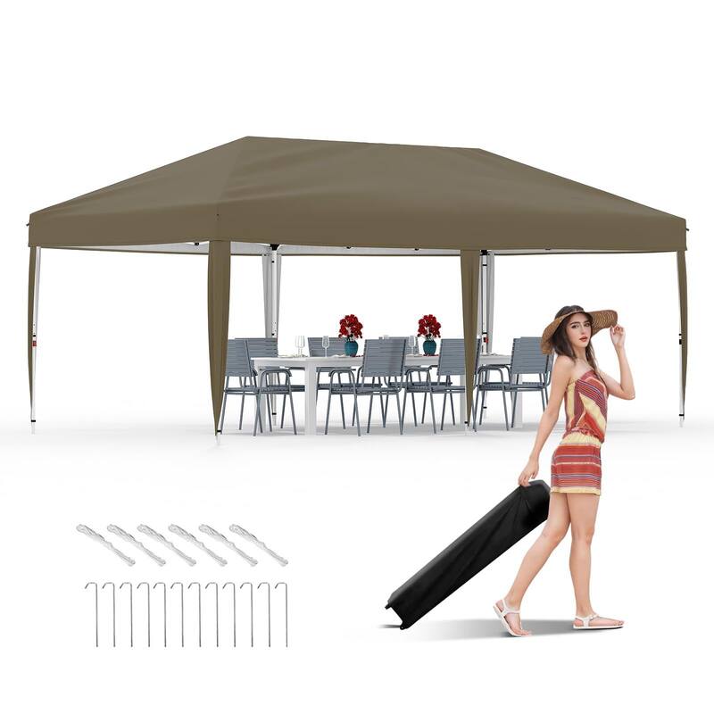 Instant Pop-Up Canopy Tent, No Sidewalls, for Beach, Party - Brown - 10*20Ft