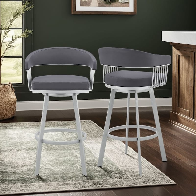 Chelsea Modern Swivel Barstool, Upholstered Counter Height Chair with Metal Frame - Slate Grey and Silver - Bar Height