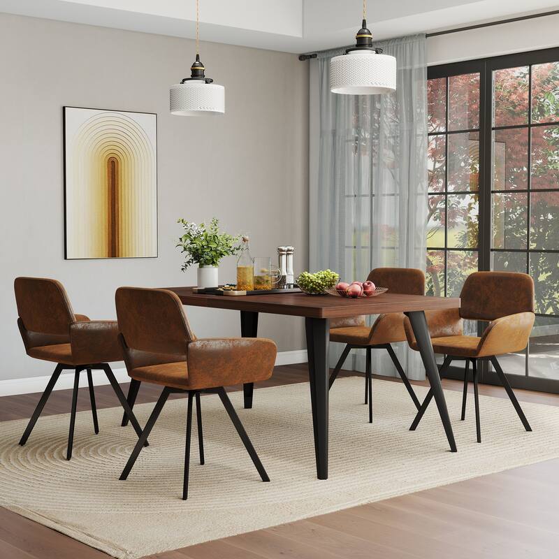 Homy Casa 5-Piece Dining Set with Rectangular Table and Upholstered Swivel Armchairs