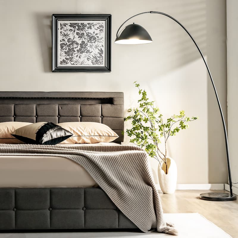 Costway Upholstered Queen LED Lights Bed Headboard Drawers Solid