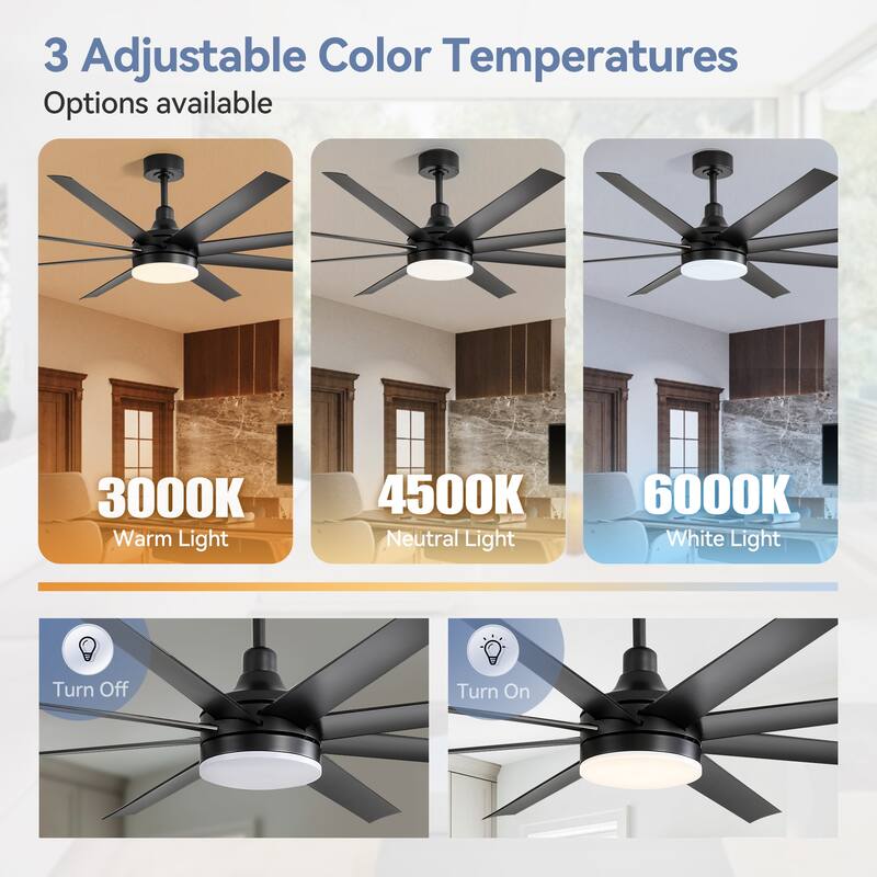 65 Inch Black/White/Gold LED Ceiling Fan with Light Remote(8-Blade)