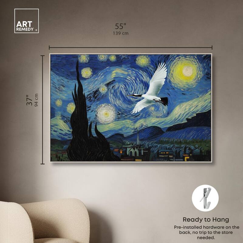 Crane Starry Night Canvas by Art Remedy