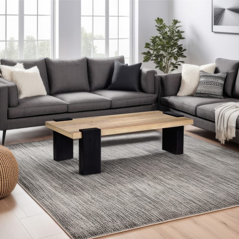 Bonne Coffee Table, 60 Inch Wide Rectangular Top, Handcrafted White Oak and Sandblasted Black