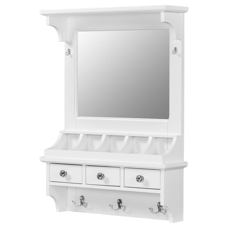 Floating Makeup Vanity with Big Mirror,Wall-Mounted Storage Vanity with Drawers,Pockets & Hooks,Space-Saving Decorative