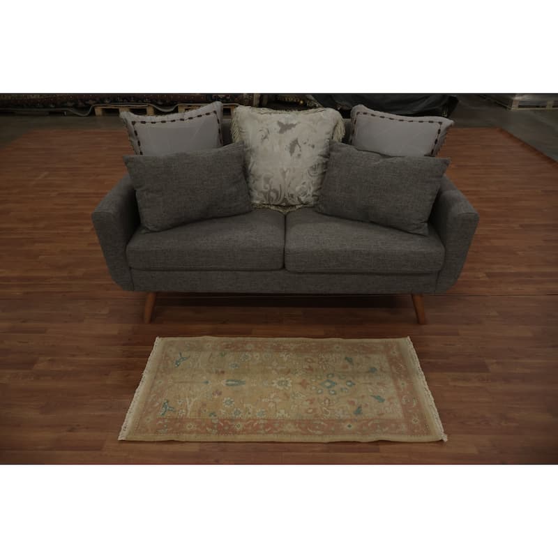 Hand Knotted Oriental 100% Wool Carpet Traditional All-Over Brown Ziegler Area Rug - 3' 9'' X 1' 11''