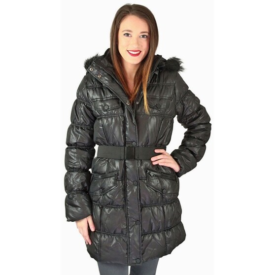 Shop Urban Republic Juniors Long Belted Puffer Faux Down Winter