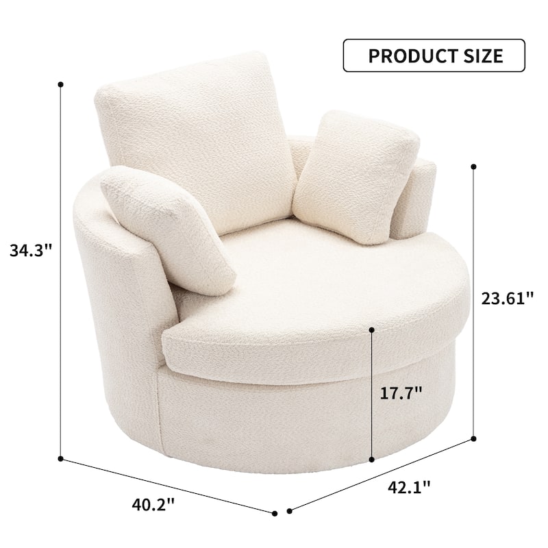 Oversize Round Sofa Chair with 360º Swivel and 3 Pillows - 42.10 x 40.20 x 34.30