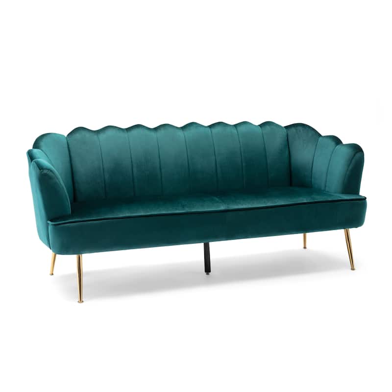 Velvet Channel Stitched 3-seater Sofa with Metal Legs
