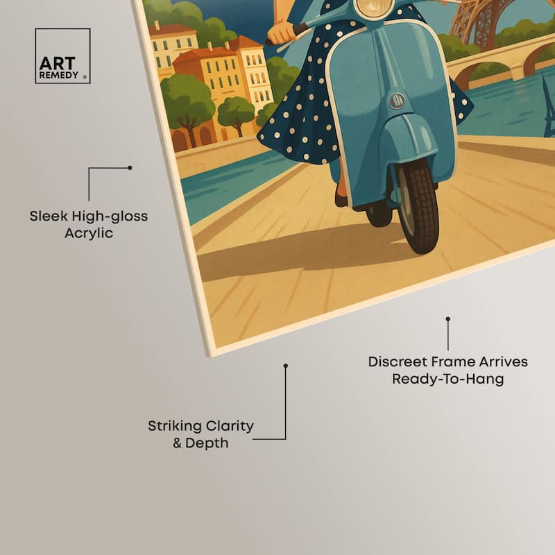 Scooter French Travel Acrylic by Art Remedy, Ready to Hang